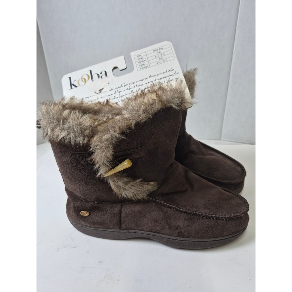 Kooba Womens Faux Suede Fur Trim Toggle Slipper Boots Brown Size XL 9.5-10.5 NWT
